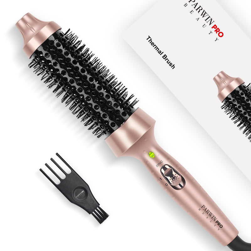 PARWIN PRO BEAUTY Thermal Brush Lockenbürste 35mm mit Heizung Keramik Turmalin Glätteisen Lockenstab wärmebürste Double Spannung Stylingbürsten für Reise Geschenke für Frauen