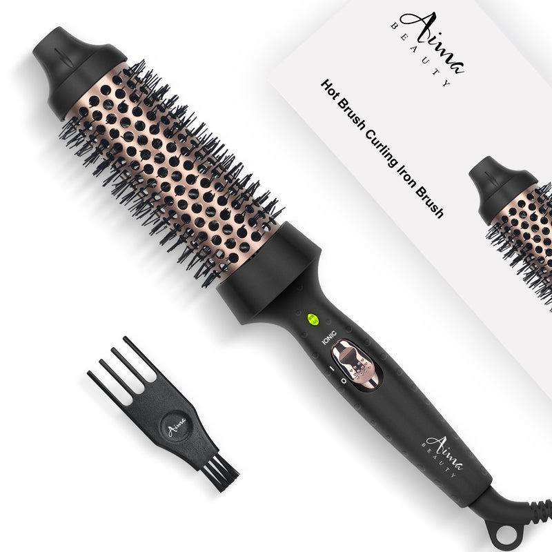 Aima Beauty Thermal Brush, 1.3"/35mm Volumizing Brush Makes Hair Silky Smooth, Ionic Hot Brush Create Smooth & Shiny Loose Curls, Fast Heating, Dual Voltage, 60Mins Auto Shut Down, Pink