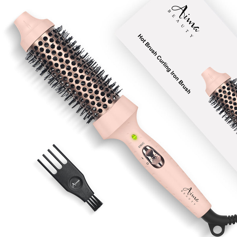 Aima Beauty Thermal Brush, 1.5"/40mm Volumizing Brush Makes Hair Silky Smooth, Ionic Hot Brush Create Smooth & Shiny Loose Curls, Fast Heating, Dual Voltage, 60Mins Auto Shut Down, Gold