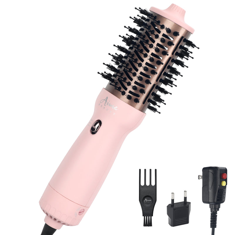 Aima Beauty Hair Dryer Brush Dual Voltage Travel Blow Dryer Brush Hot Air Brush with Oval Barrel 360°Airflow for Smooth,Negative Ionic Frizz-Free Drying/Straightening/Voluming