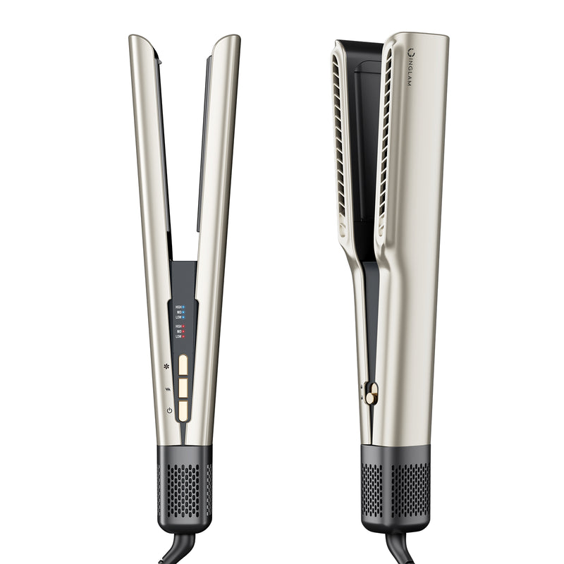 IG INGLAM Air Straightener - Advanced One-Step High-Speed Airflow Hair Straightener & Dryer with 110,000 RPM Brushless Motor, Airflow Flat Iron with 200 Million Negative Ions, Champagne Silver