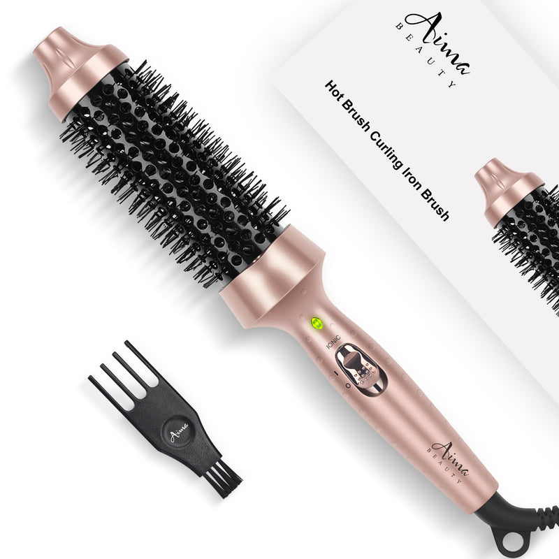 Aima Beauty Thermal Brush, 1.5"/40mm Volumizing Brush Makes Hair Silky Smooth, Ionic Hot Brush Create Smooth & Shiny Loose Curls, Fast Heating, Dual Voltage, 60Mins Auto Shut Down, Gold