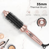 PARWIN PRO BEAUTY Thermal Brush Lockenbürste 35mm mit Heizung Keramik Turmalin Glätteisen Lockenstab wärmebürste Double Spannung Stylingbürsten für Reise Geschenke für Frauen