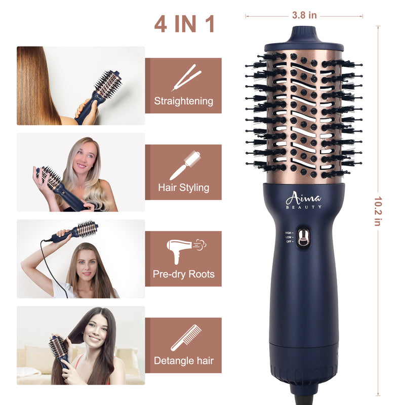 Aima Beauty Hair Dryer Brush Dual Voltage Travel Blow Dryer Brush Hot Air Brush with Oval Barrel 360°Airflow for Smooth,Negative Ionic Frizz-Free Drying/Straightening/Voluming