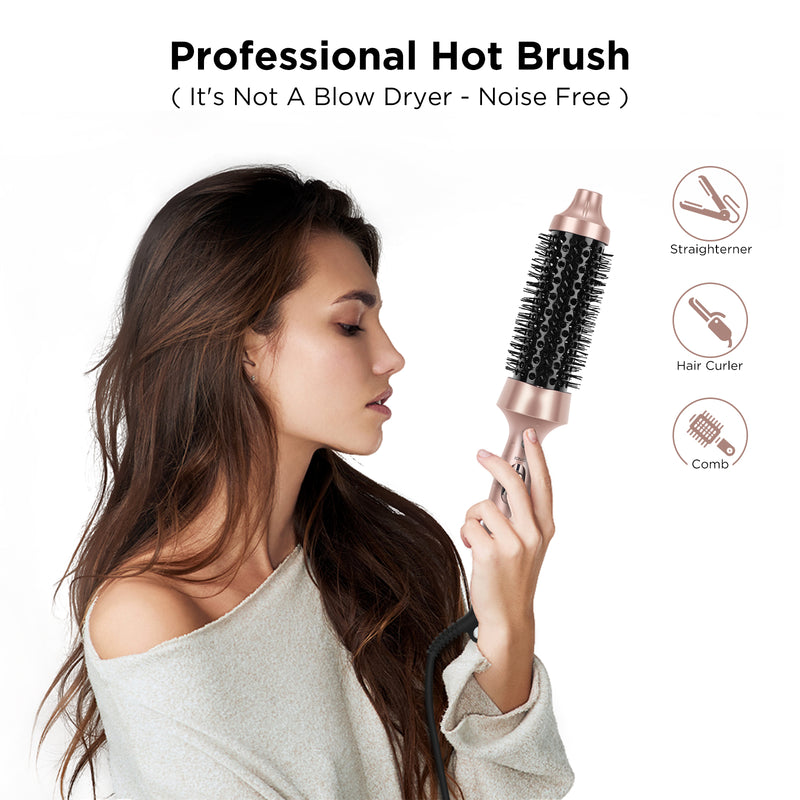 Aima Beauty Thermal Brush, 1.5"/40mm Volumizing Brush Makes Hair Silky Smooth, Ionic Hot Brush Create Smooth & Shiny Loose Curls, Fast Heating, Dual Voltage, 60Mins Auto Shut Down, Gold