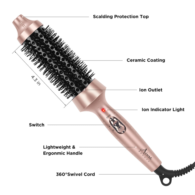 Aima Beauty Thermal Brush, 1.5"/40mm Volumizing Brush Makes Hair Silky Smooth, Ionic Hot Brush Create Smooth & Shiny Loose Curls, Fast Heating, Dual Voltage, 60Mins Auto Shut Down, Gold