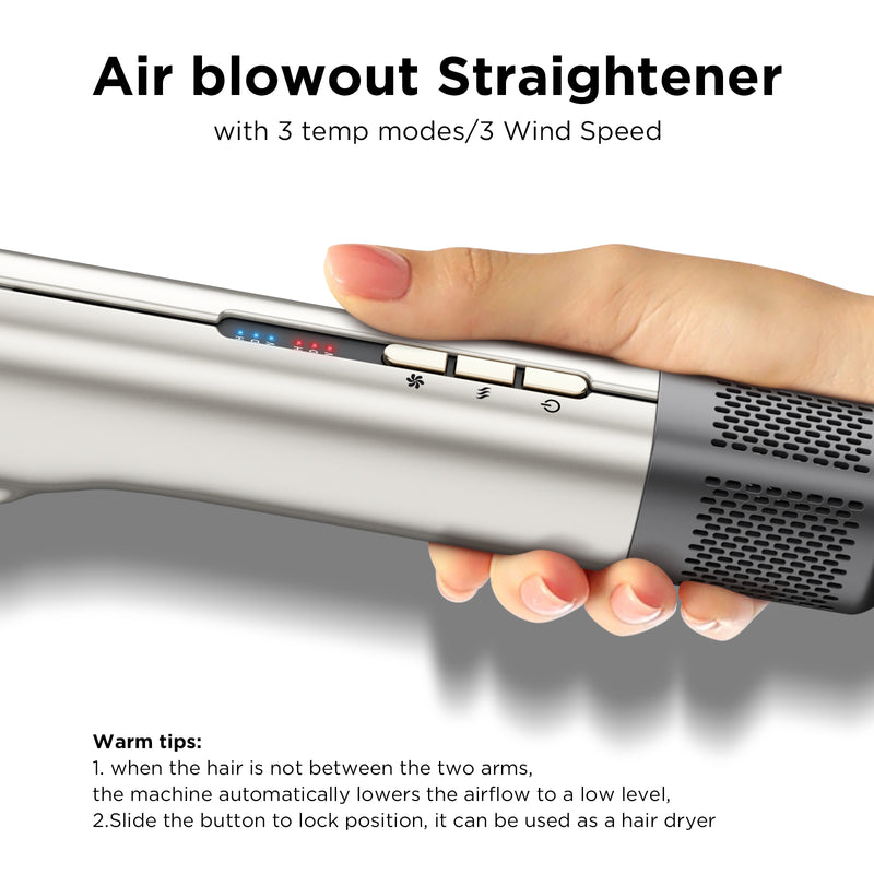 IG INGLAM Air Straightener - Advanced One-Step High-Speed Airflow Hair Straightener & Dryer with 110,000 RPM Brushless Motor, Airflow Flat Iron with 200 Million Negative Ions, Champagne Silver